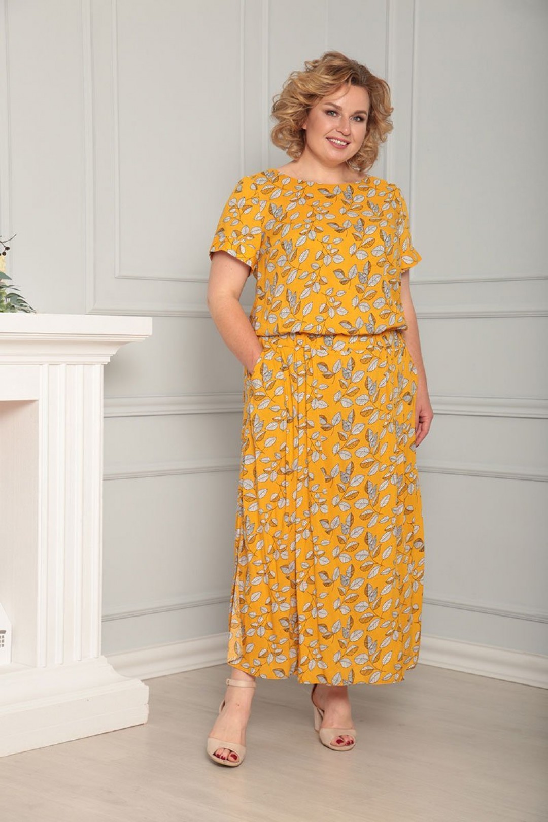 Платье ЛадисЛайн 1089 листики(желтый)