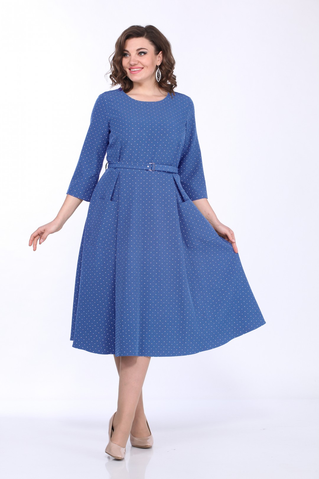 Платье LadyStyleClassic 1270 синий горошек