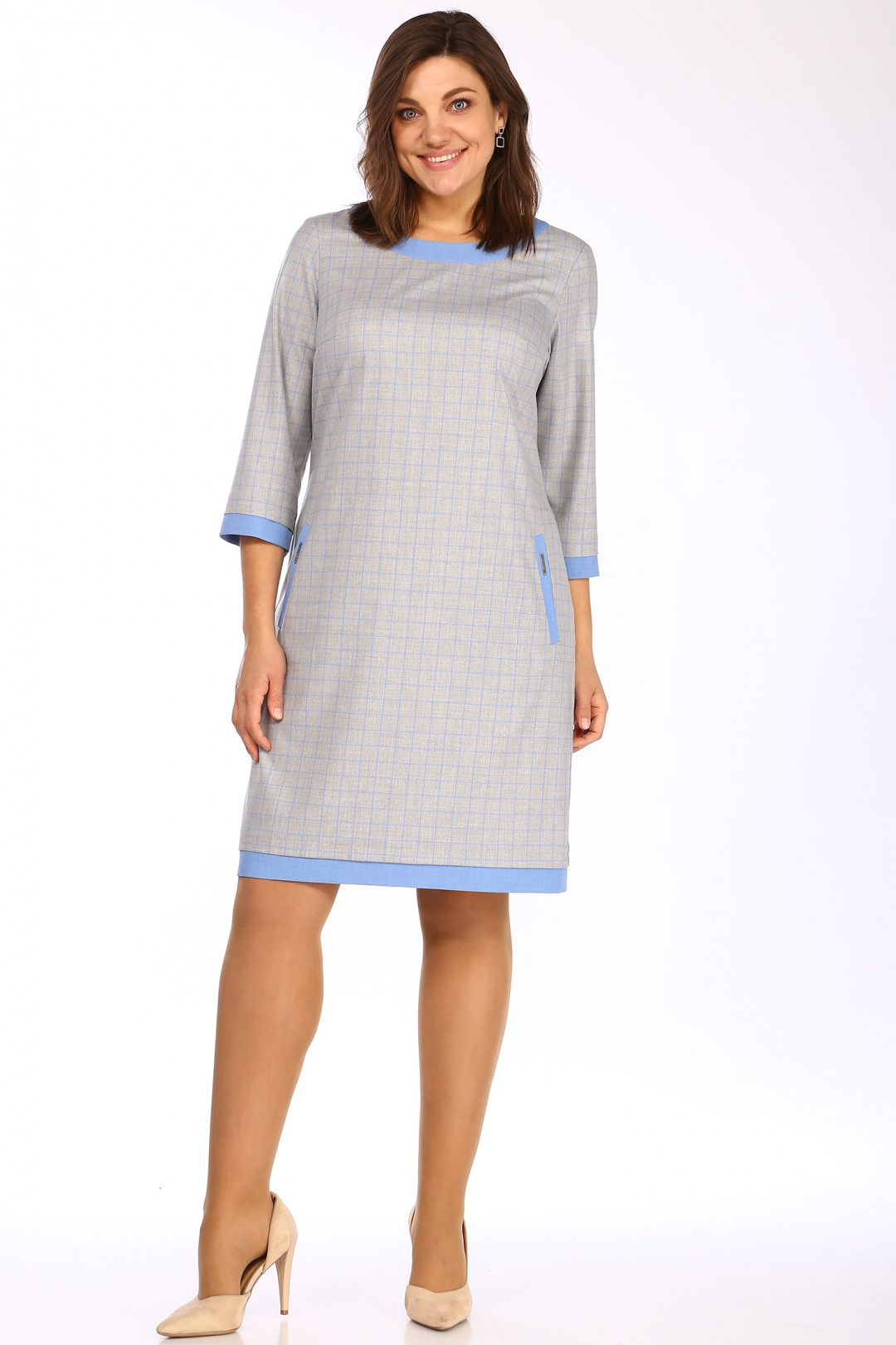 Платье LadyStyleClassic 1427/10 Серый с голубым