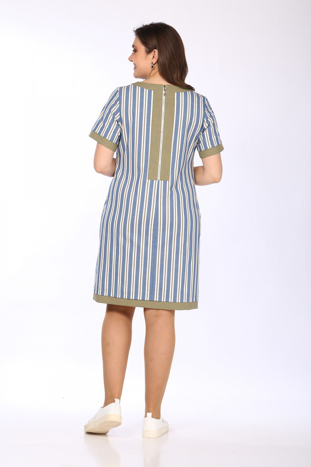 Платье LadyStyleClassic 1427/9 Синий с хаки полосы