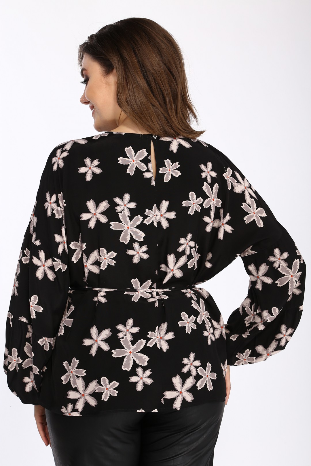 Блузка LadyStyleClassic 2265/1 Черный с бежевым Цветы