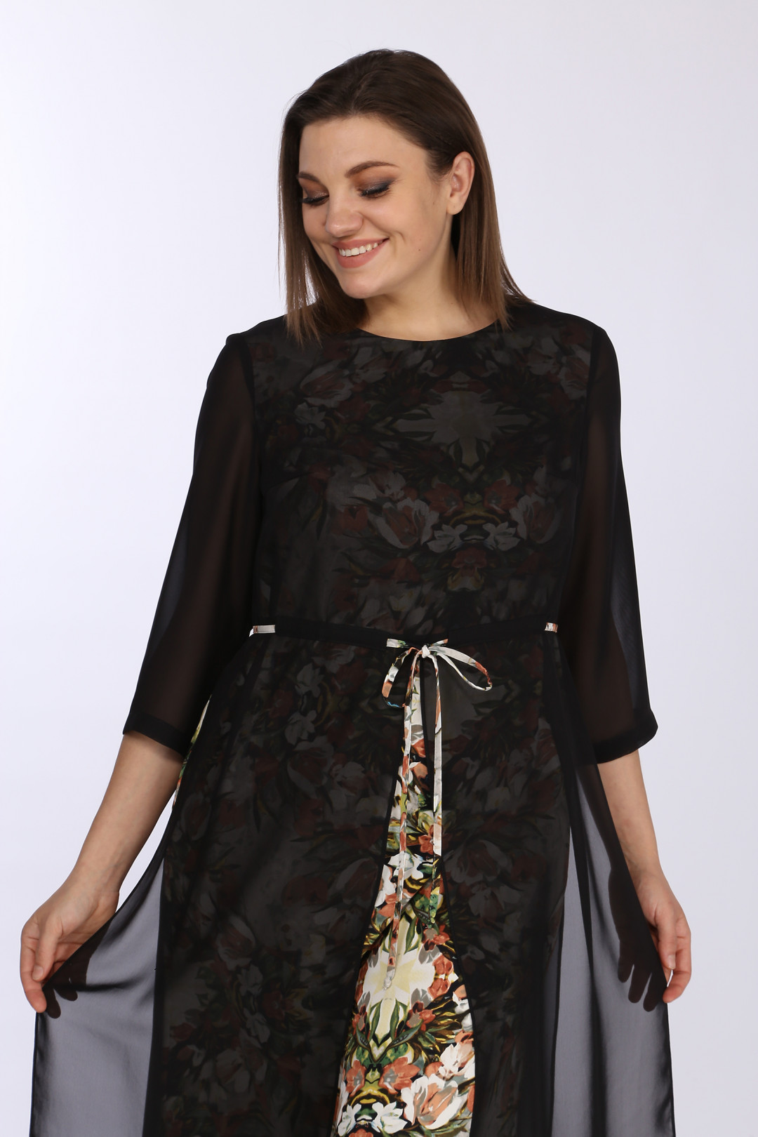 Платье LadyStyleClassic 2429/4 Черный с цветочным