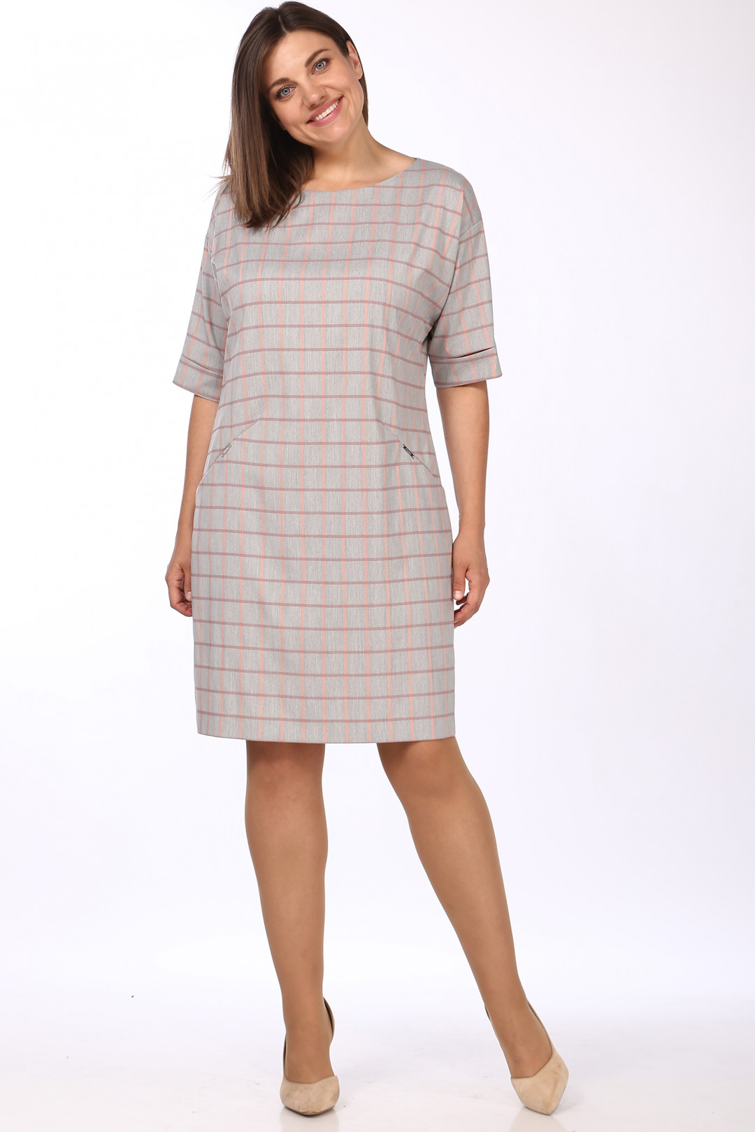 Платье LadyStyleClassic 926/12 Серый с розовым Клетка