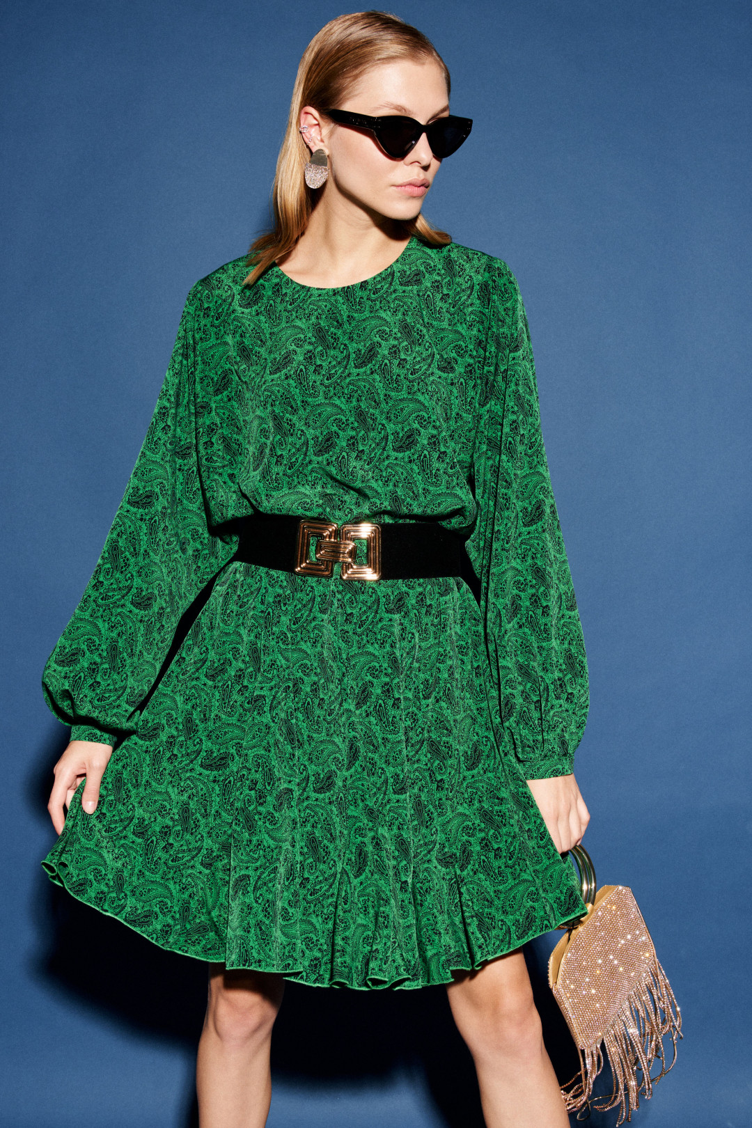 Платье Lokka 1080 зеленый, принт «турецкие огурцы»