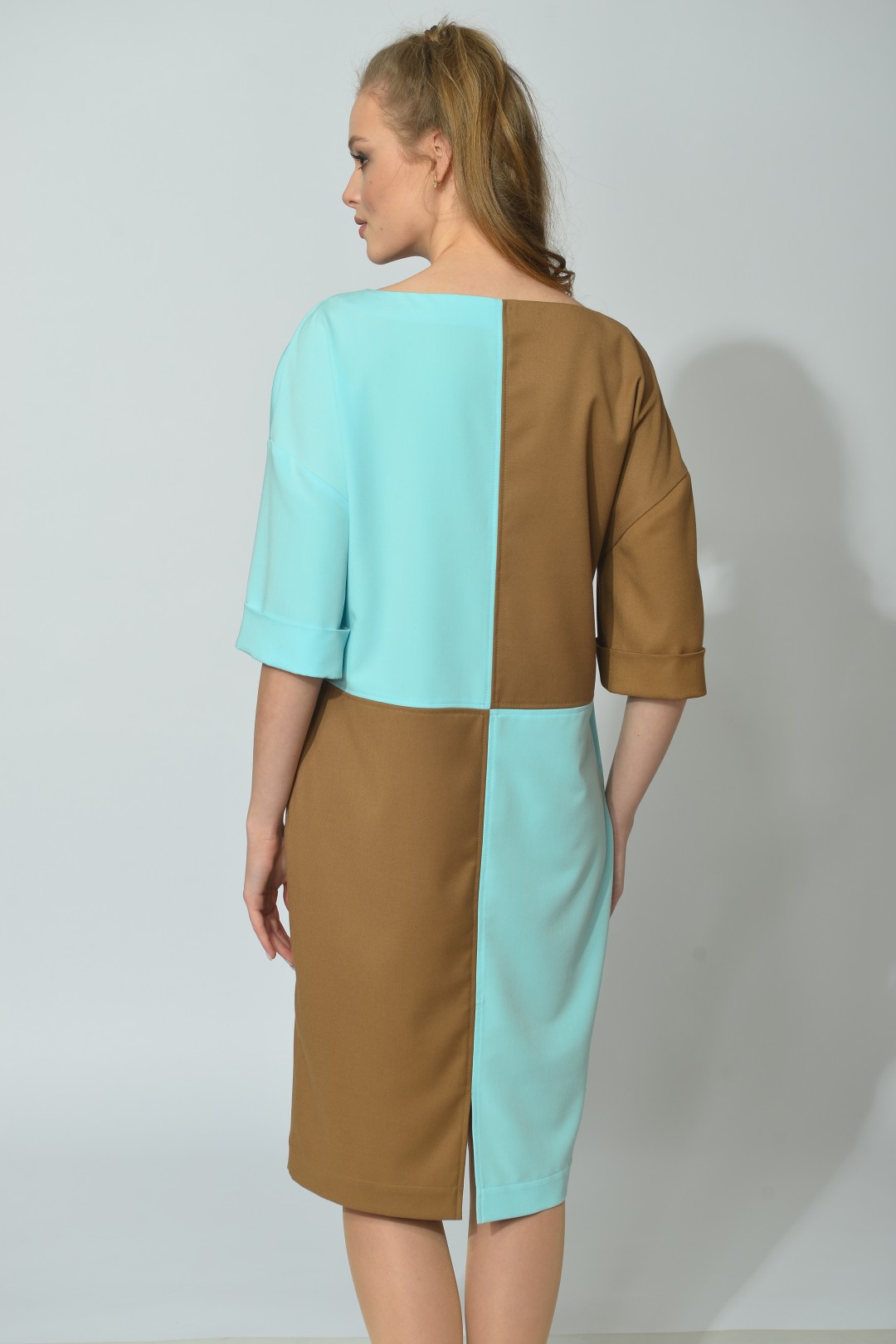 Платье MAX 4-029 camel + бирюза