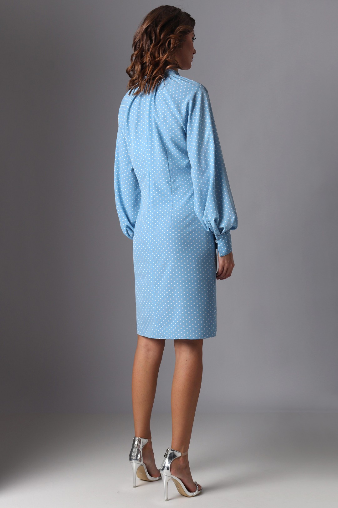 Платье МиА-Мода 1216  голубой в белый горох