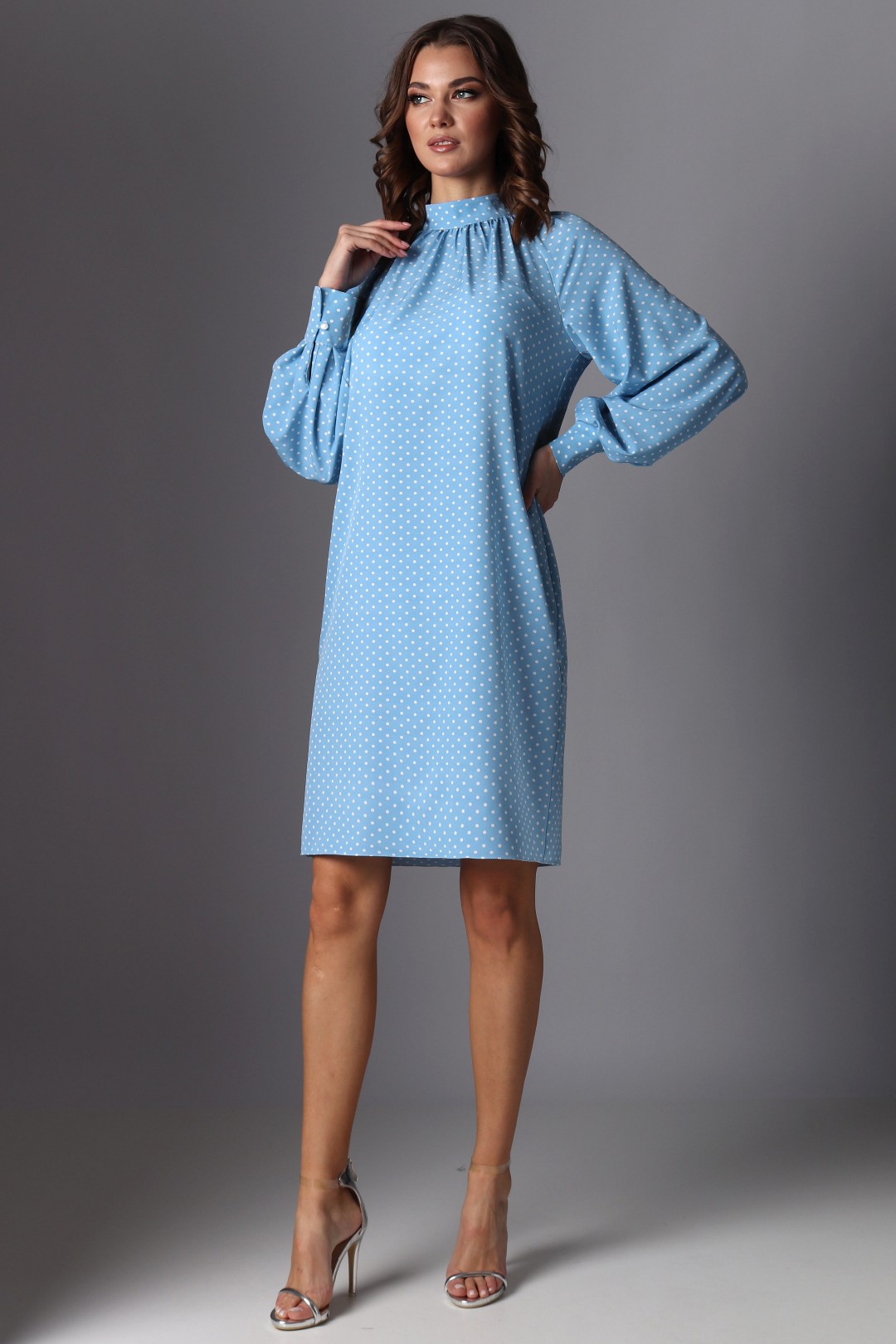 Платье МиА-Мода 1216  голубой в белый горох