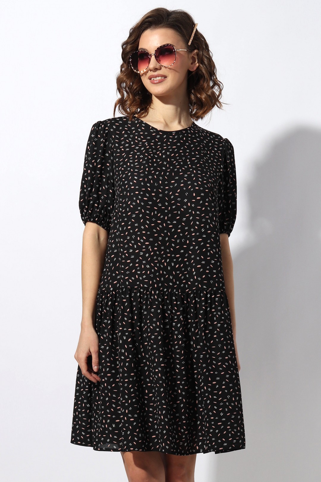 Платье МиА-Мода 1244 черный с мелким рисунком