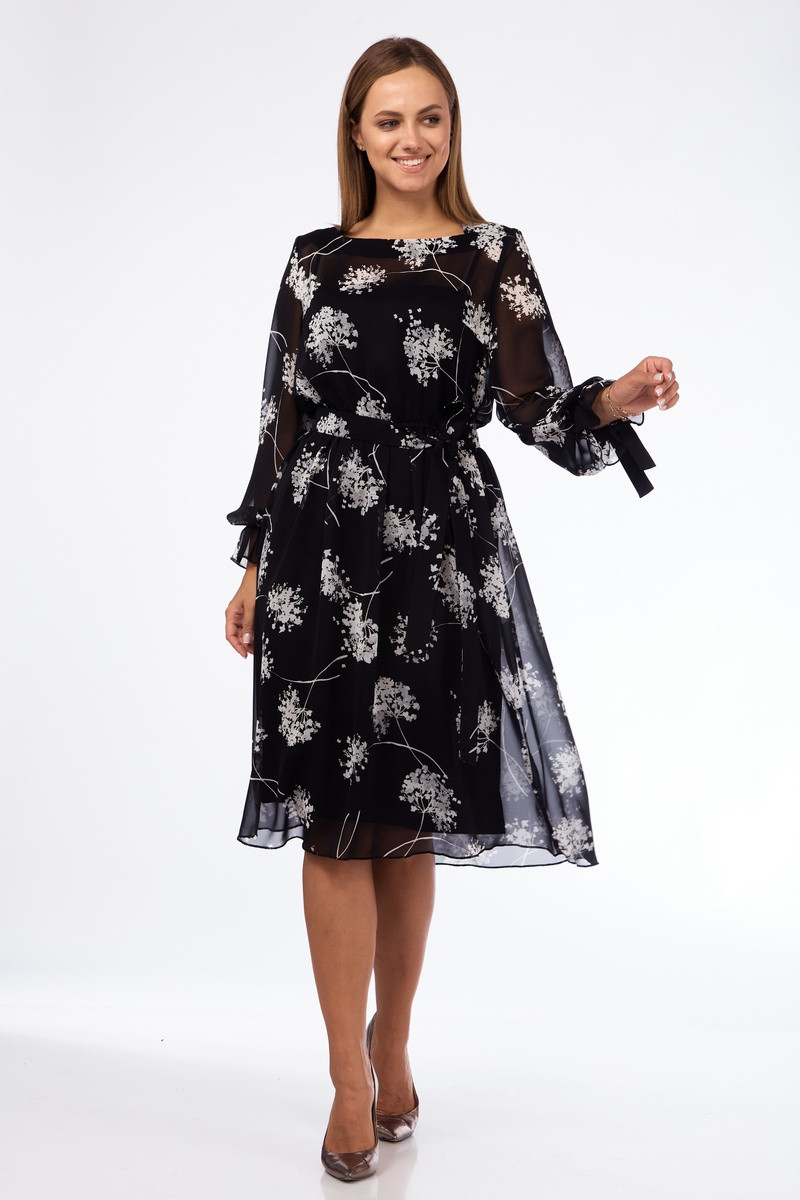 Платье Милора Стиль 1140 чёрный с принтом