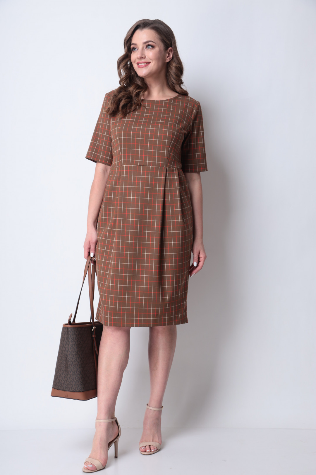 Платье Мишель Шик 2091 коричневый, клетка