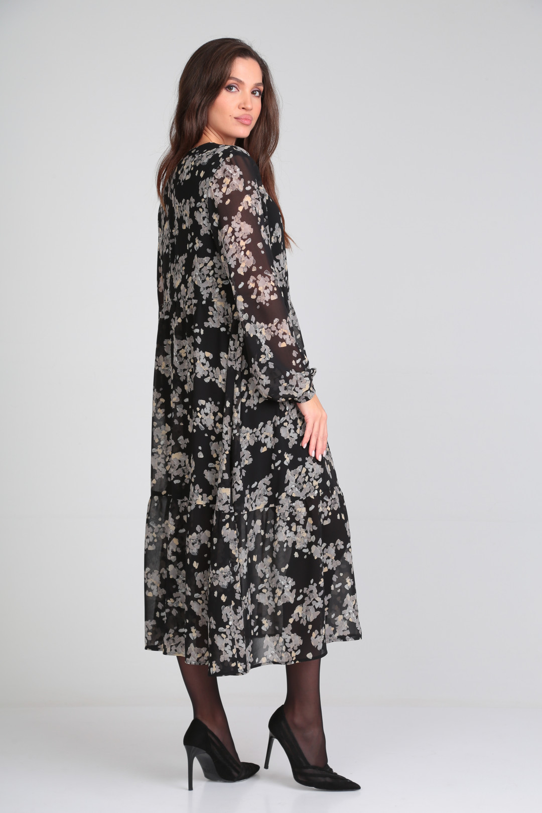 Платье Мишель Шик 2117 черный в цветочный​ принт​