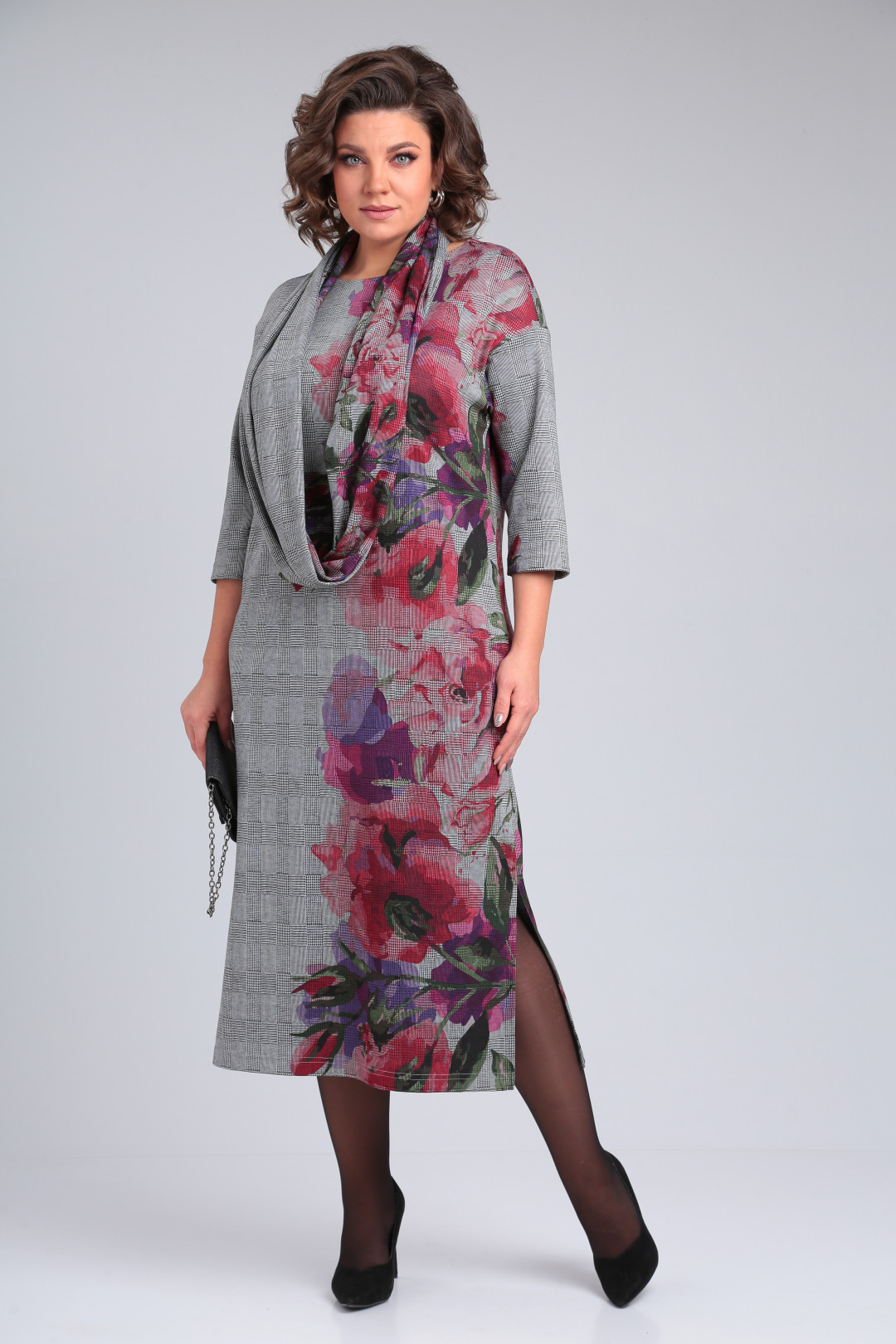 Платье Мишель Шик 2152 серый, лиловая роза