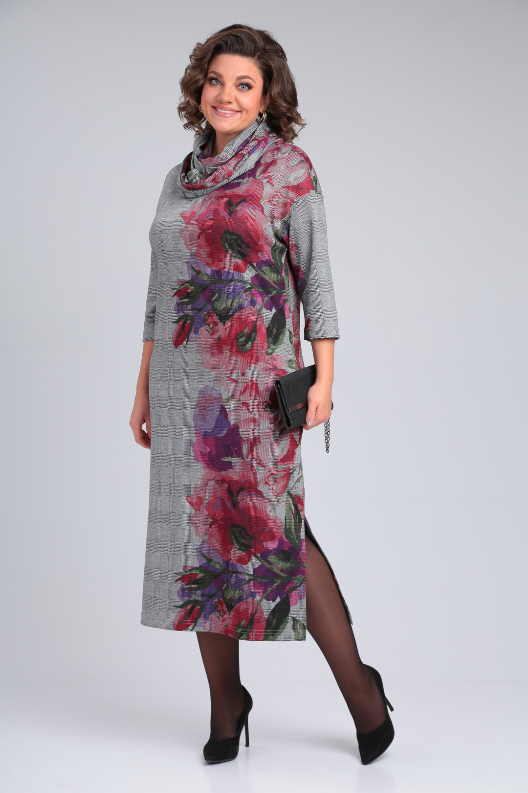 Платье Мишель Шик 2152 серый, лиловая роза
