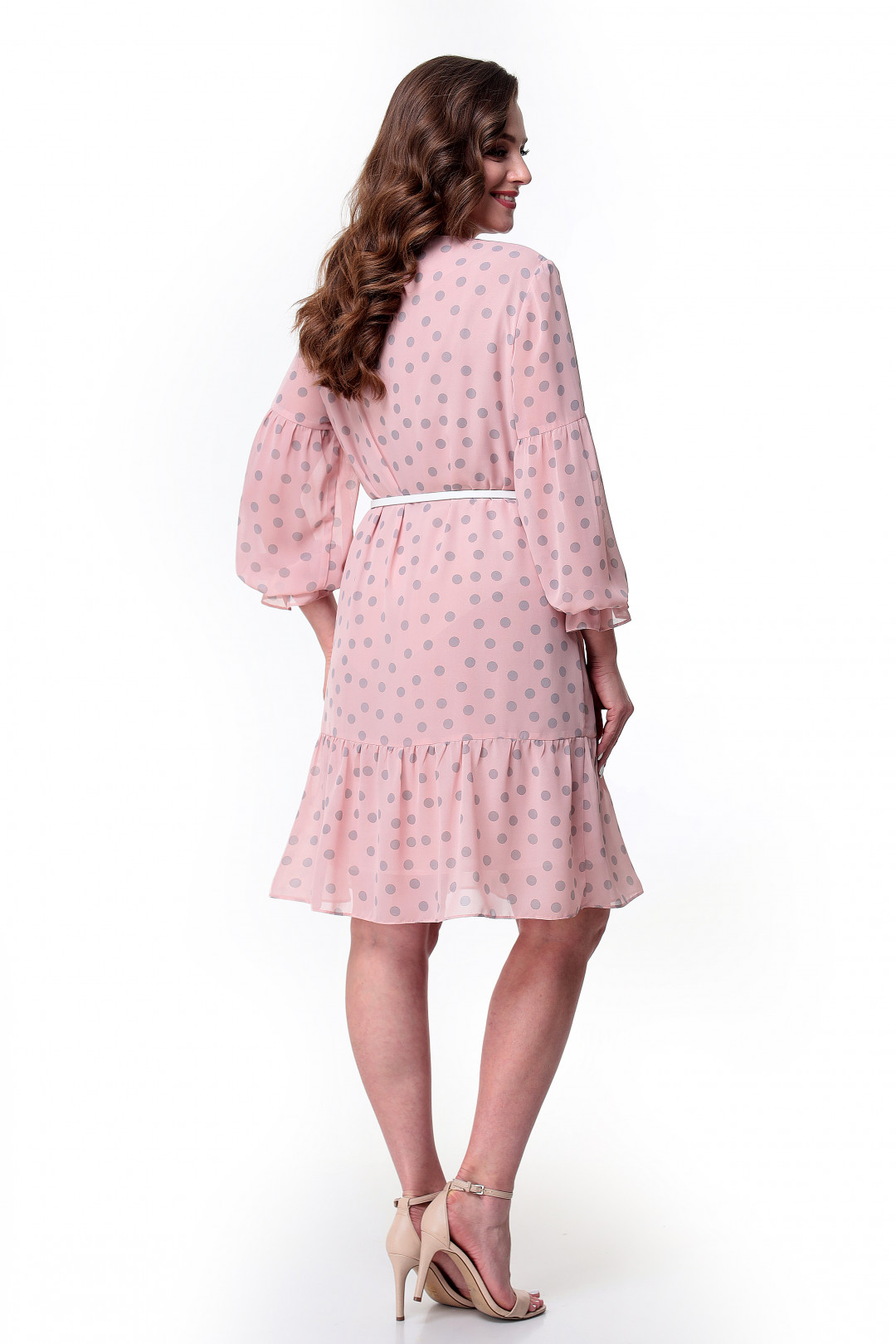 Платье МишельСтиль 1038 серые горохи на розовом фоне