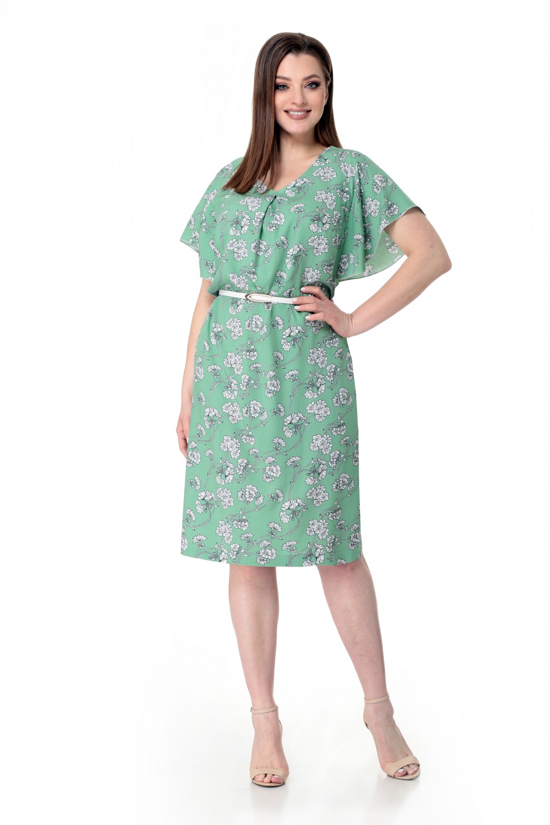 Платье МишельСтиль 963/1 цветочный принт за зеленом фоне