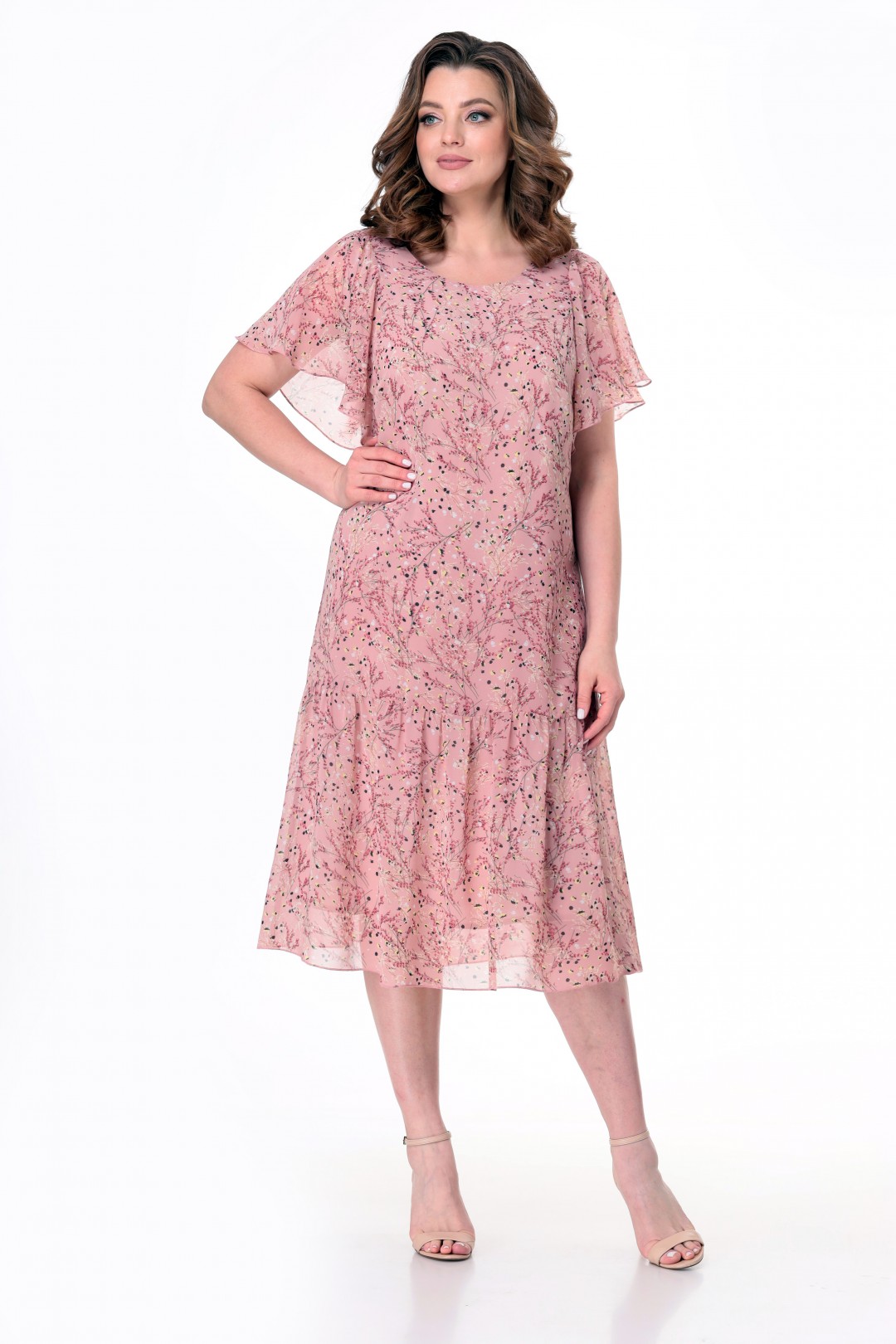 Платье МишельСтиль 975 цветочный принт на розовом