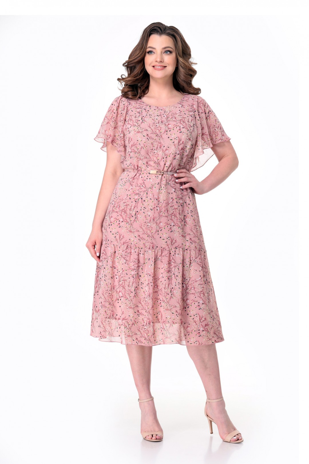 Платье МишельСтиль 975 цветочный принт на розовом