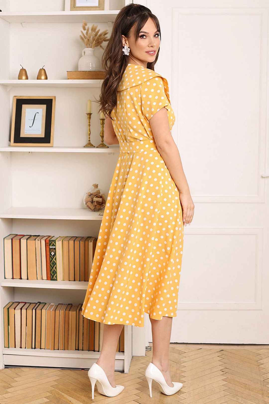 Платье Мода-Юрс 2690 жёлтый, горох