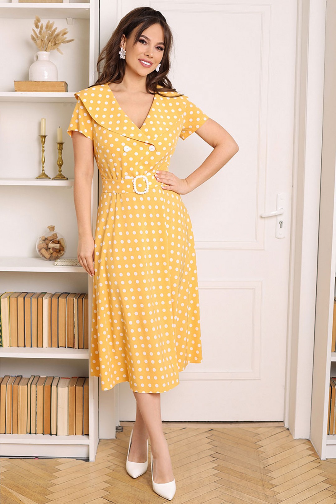 Платье Мода-Юрс 2690 жёлтый, горох
