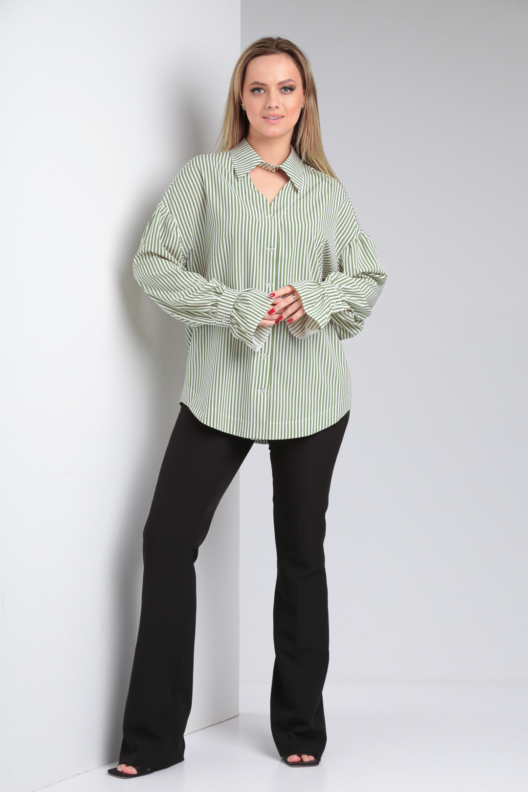 Блуза MODEMA 551-1 зеленая полоска 