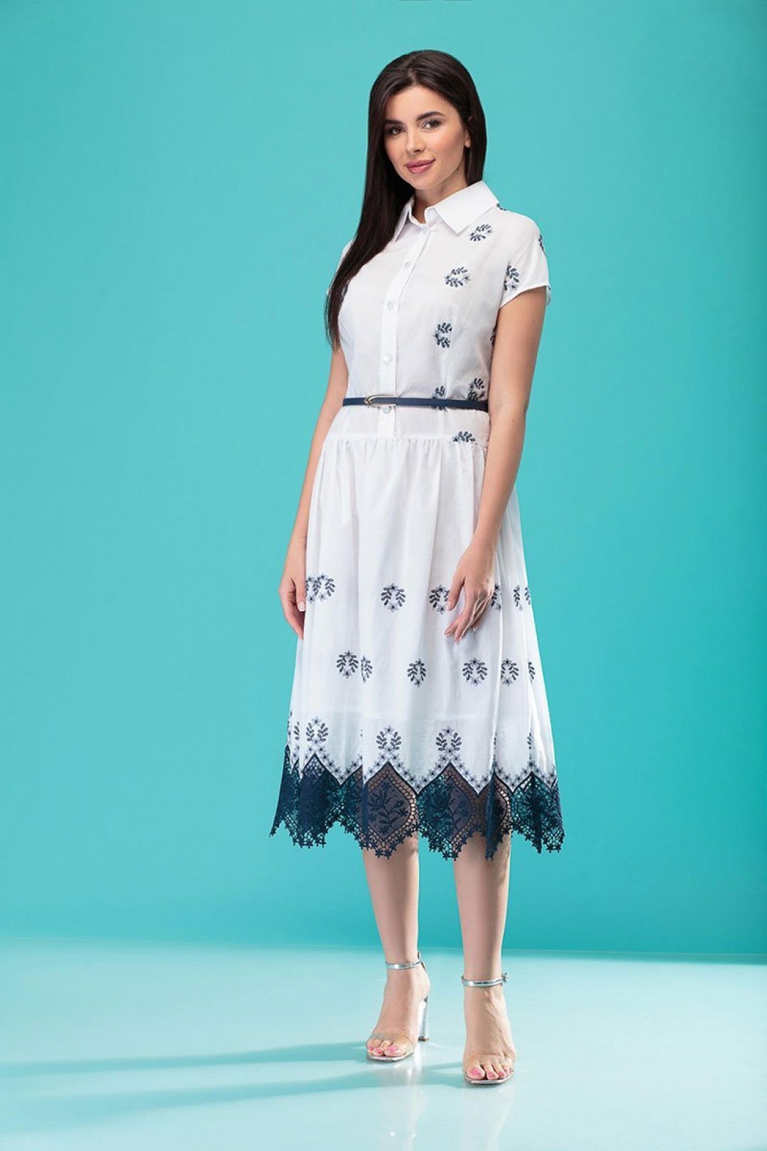 Платье Надин-Н 1704 белый с синим кружевом