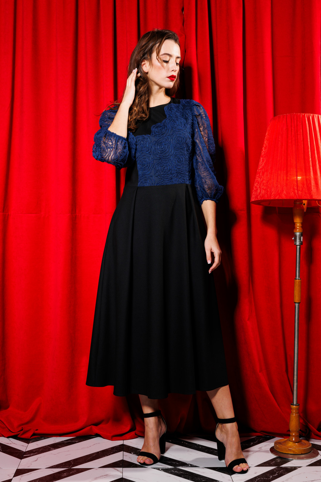 Платье NikVa Н416-2 синий+ черный