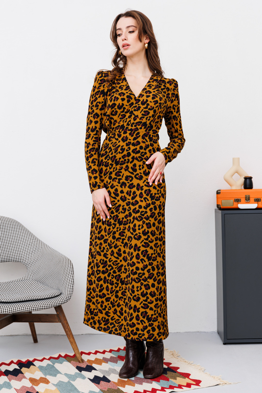 Платье NikVa н448-2 горчичный леопард
