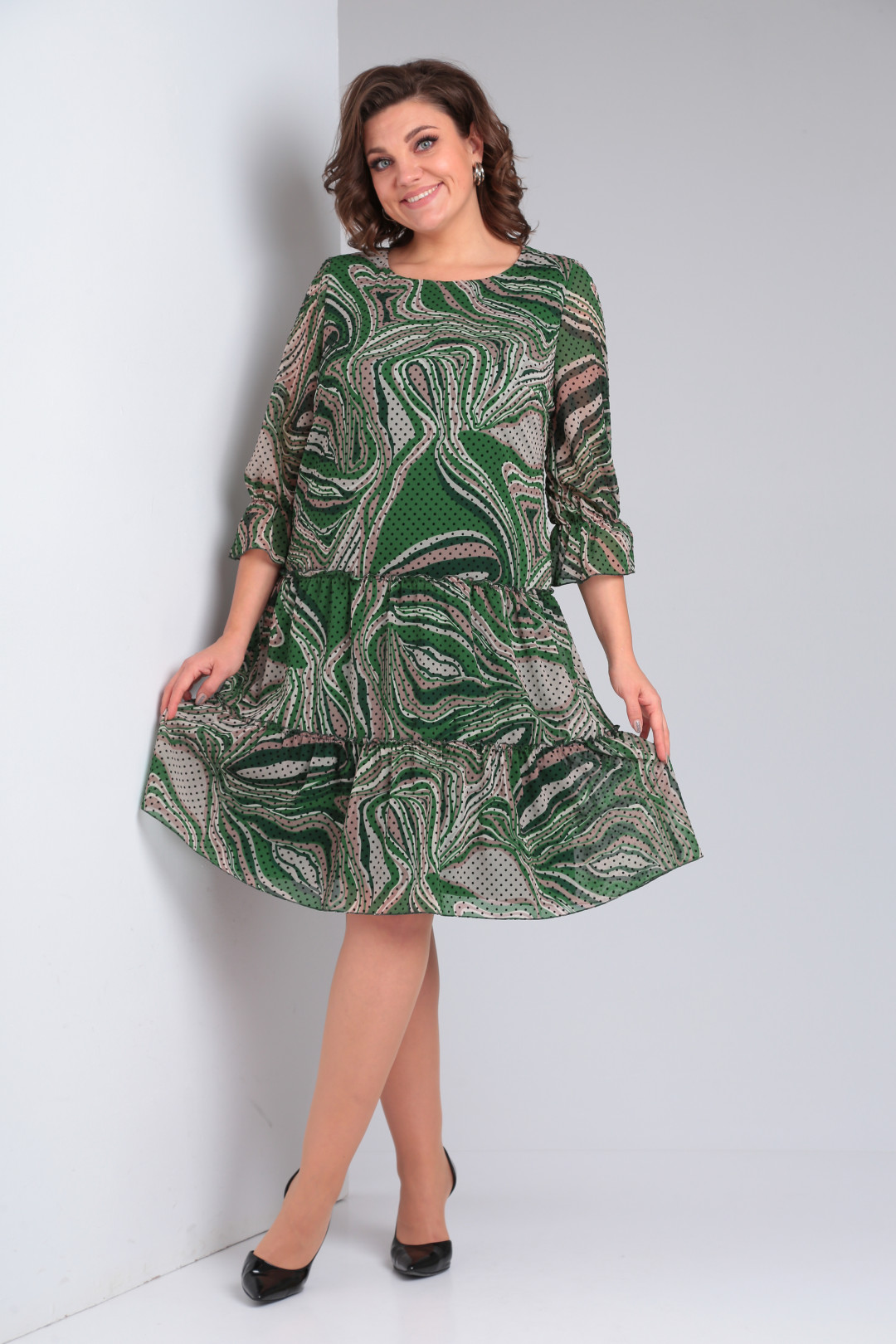 Платье Pocherk 1-013 зелёные разводы