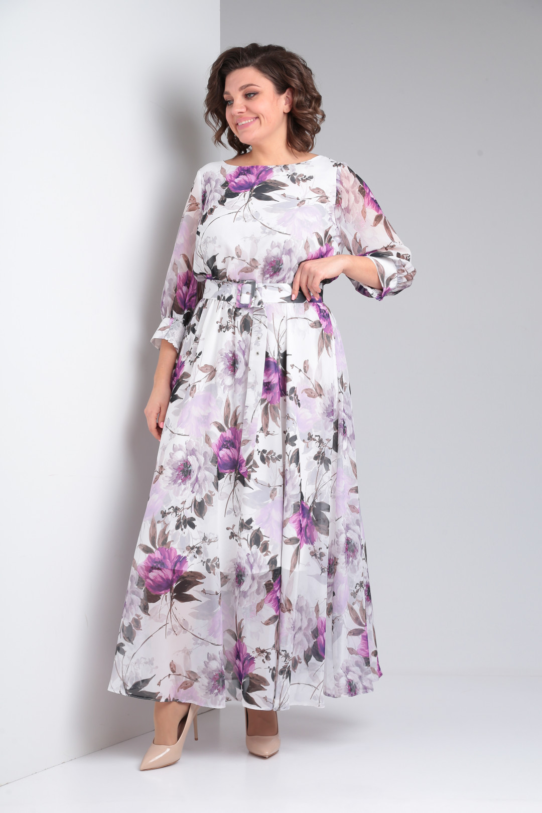 Платье Pocherk 1-026 бело- фиолетовый