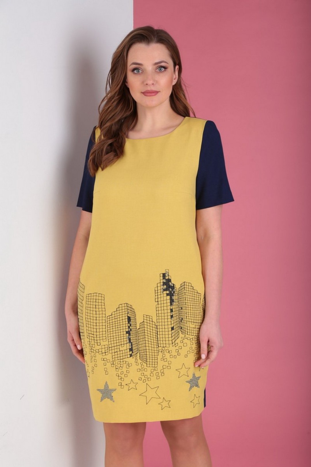 Платье Roksalina  1409 желтый+синий