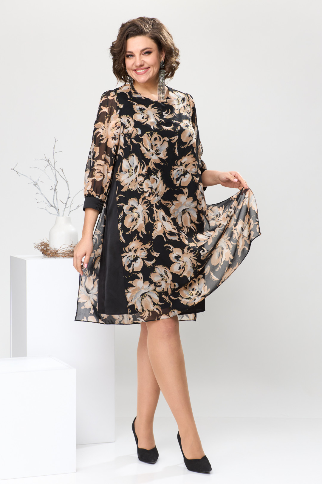 Платье Romanovich Style 2628 коричневые цветы