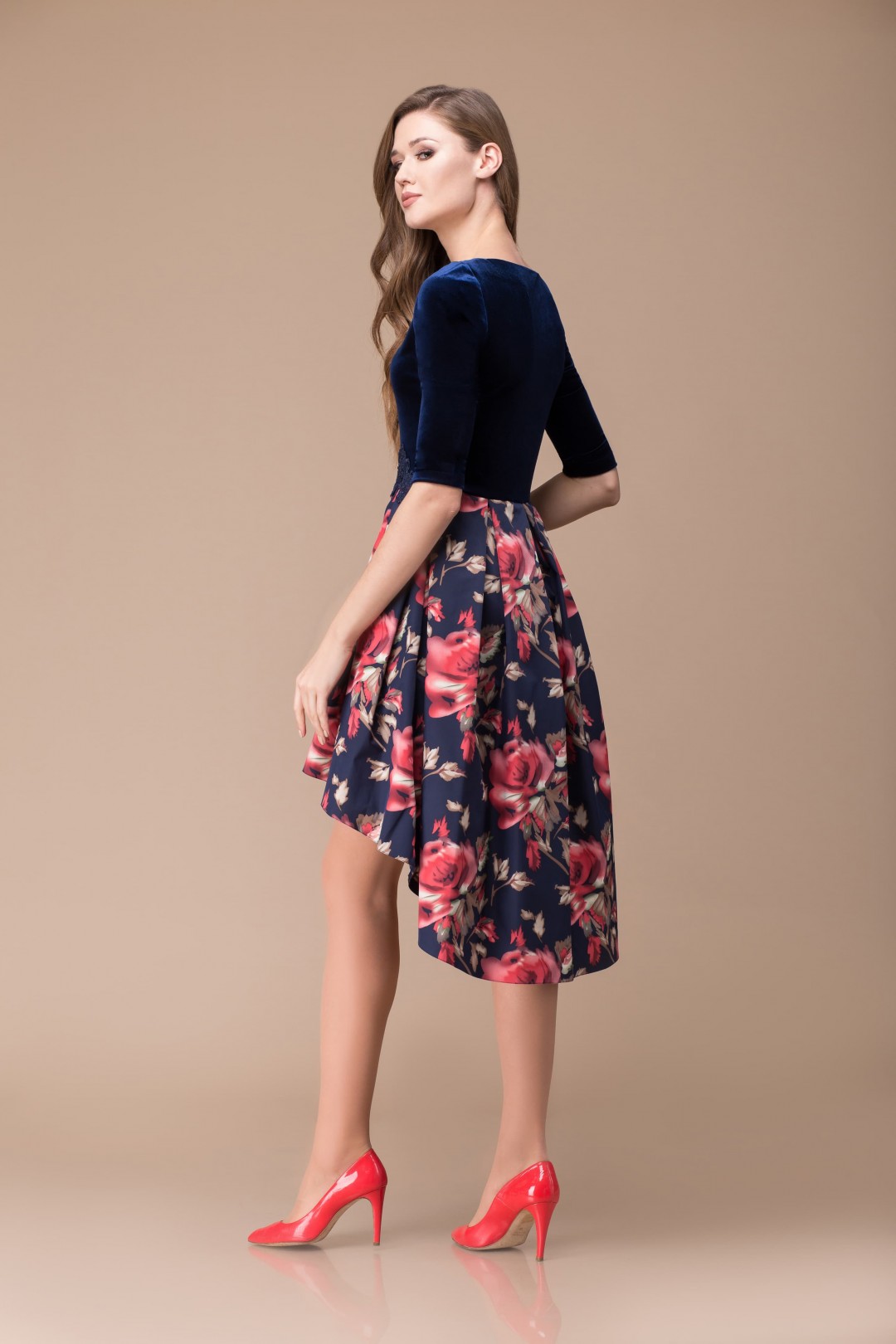 Платье Светлана-Стиль 1141 темно-синий+цветы