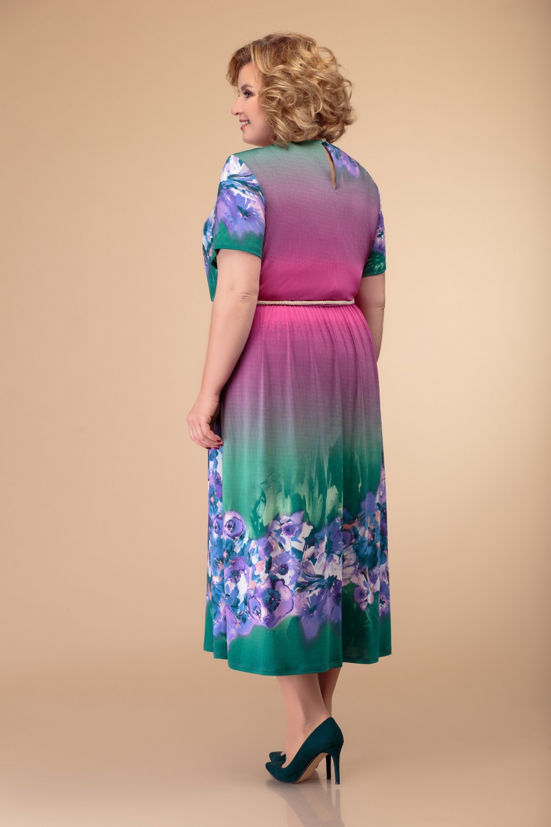 Платье Светлана-Стиль 1411 розовый+цветы