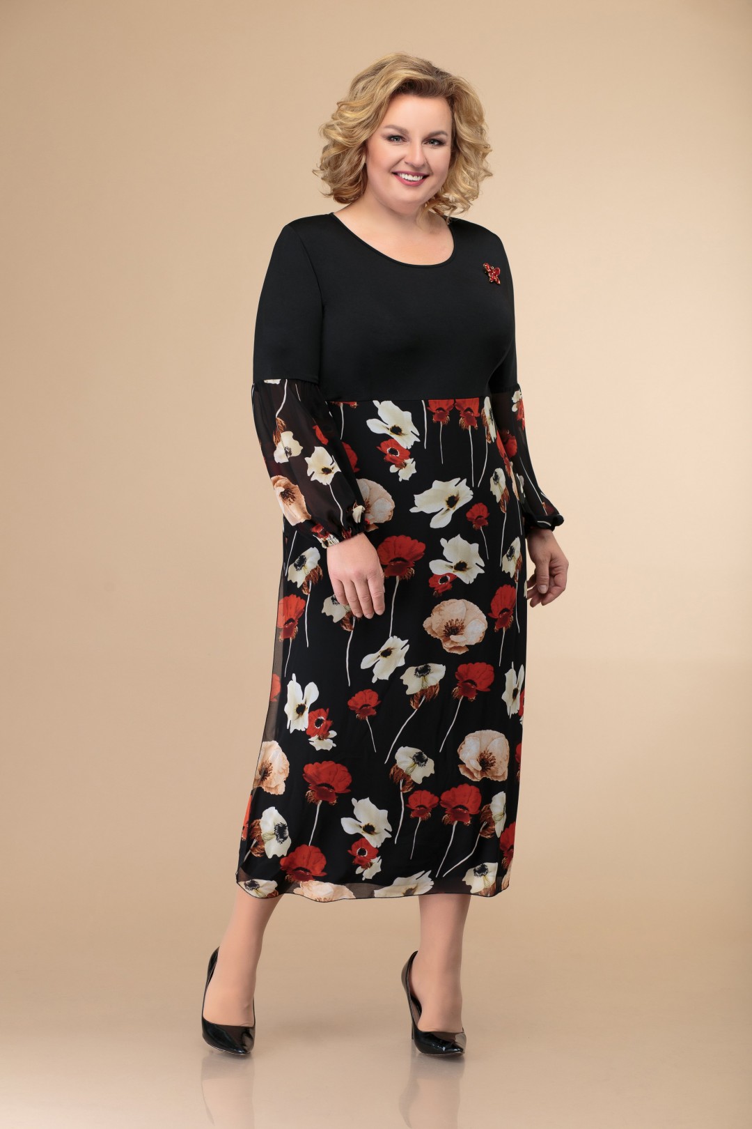 Платье Светлана-Стиль 1428 черный,цветы