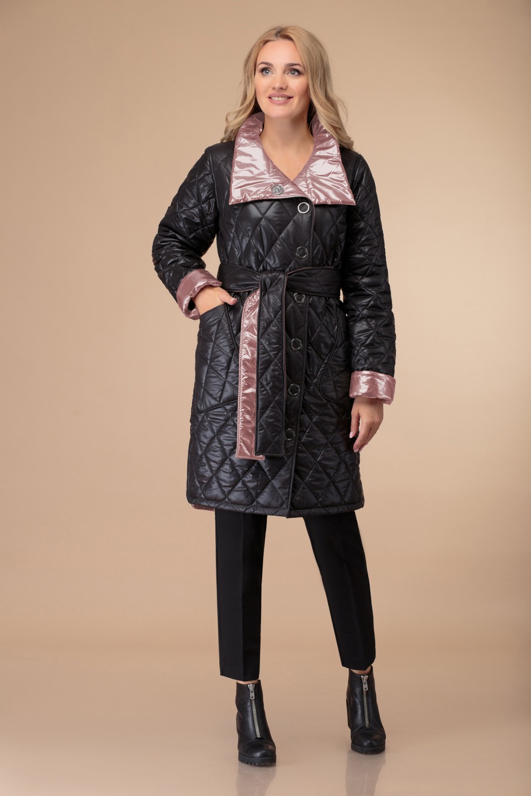 Пальто Светлана-Стиль 1458 черный+розовый