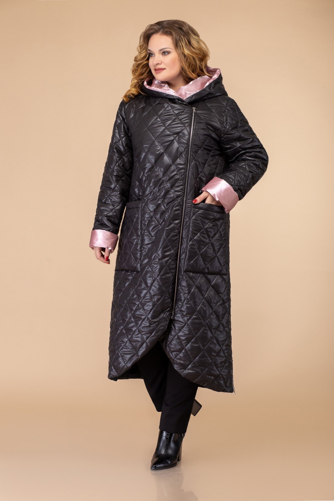 Пальто Светлана-Стиль 1459 чёрный+розовый