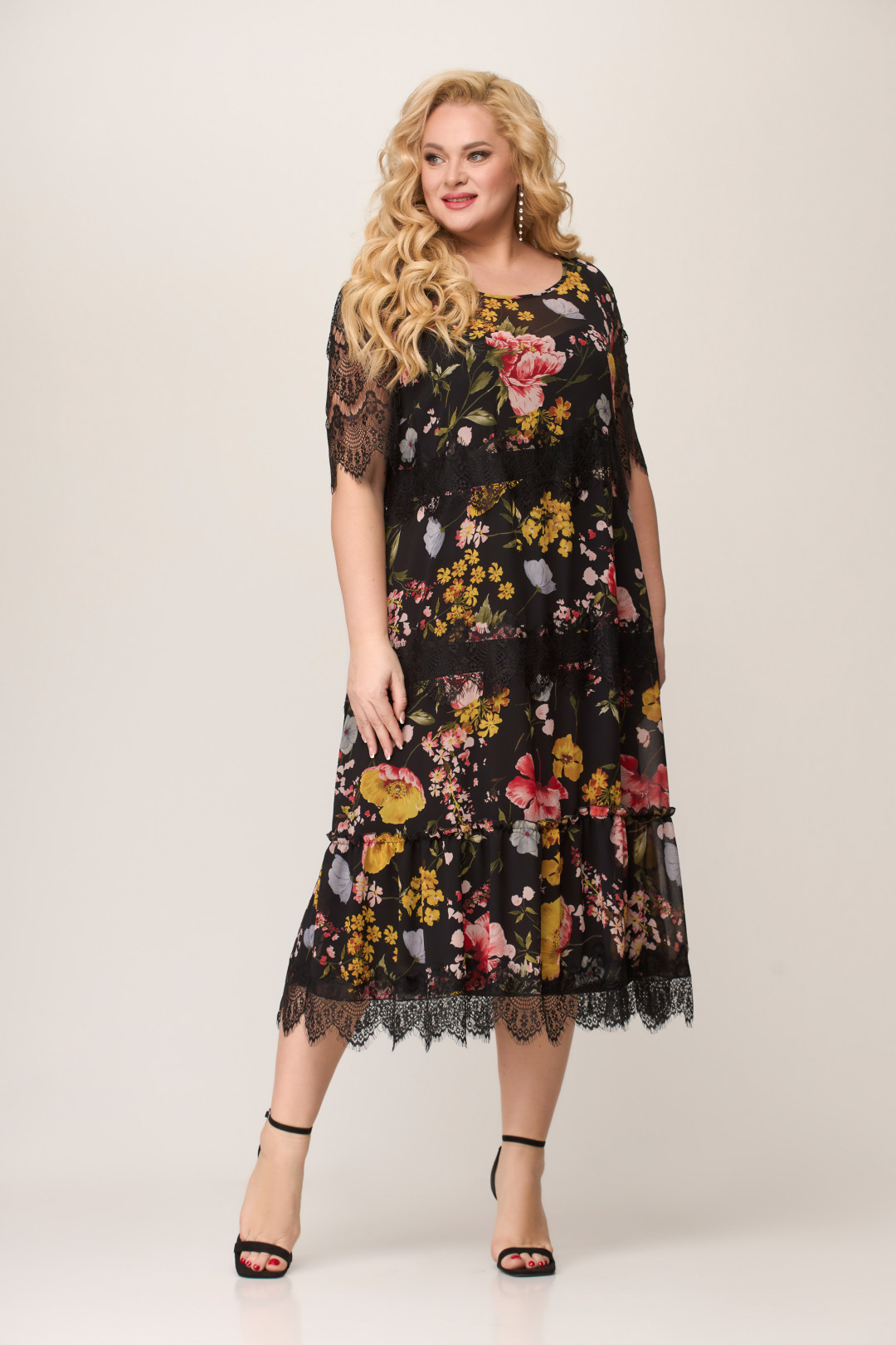 Платье Светлана-Стиль 1505 черный+цветы