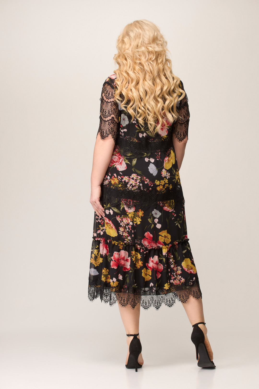 Платье Светлана-Стиль 1505 черный+цветы