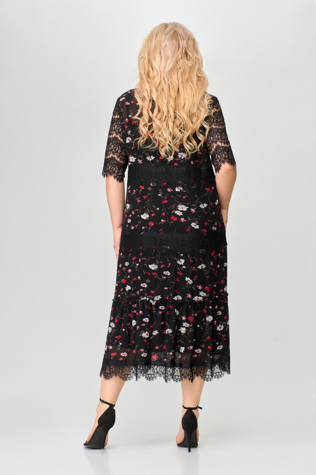 Платье Светлана-Стиль 1505 черный+красные цветы
