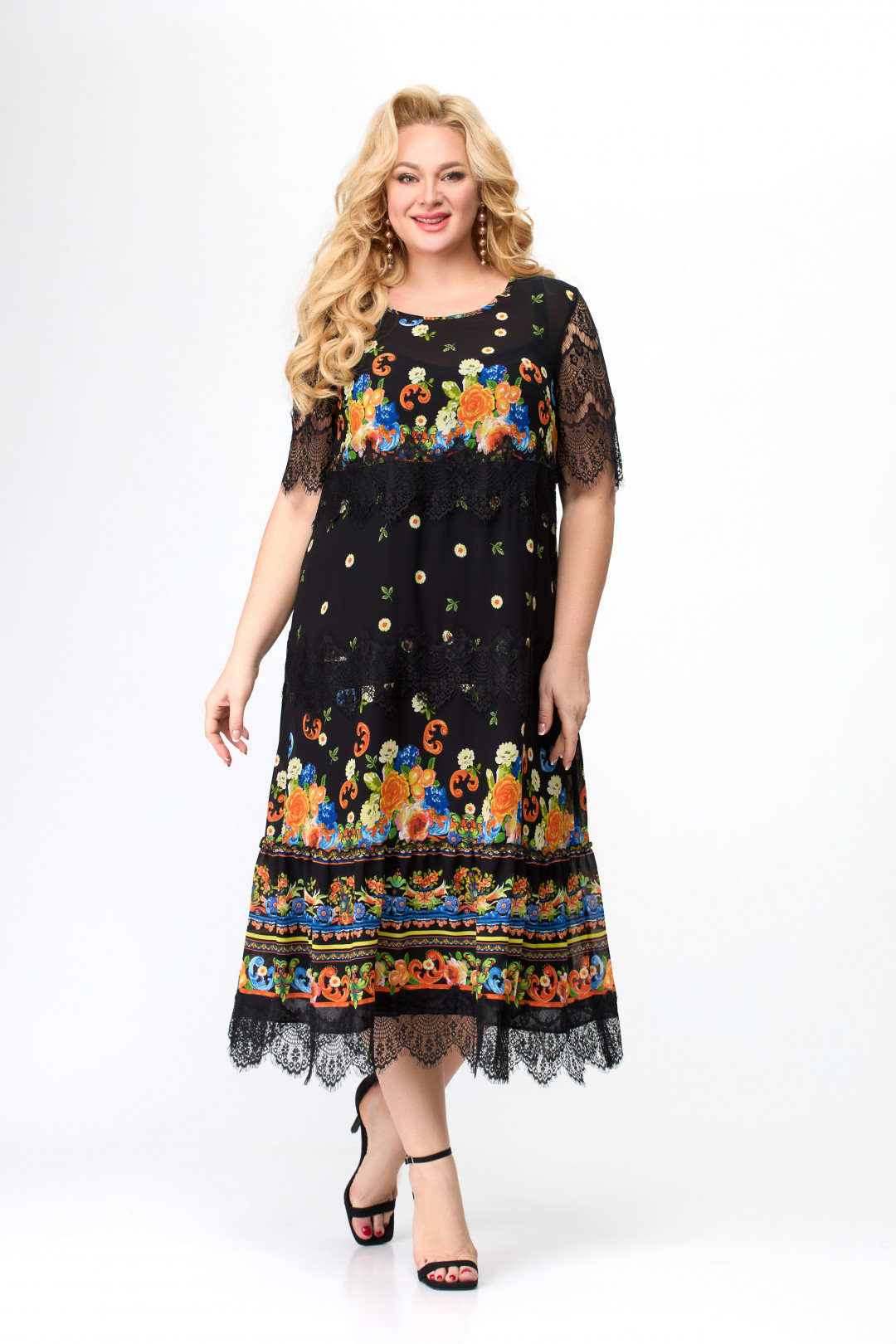 Платье Светлана-Стиль 1505 черный+узор