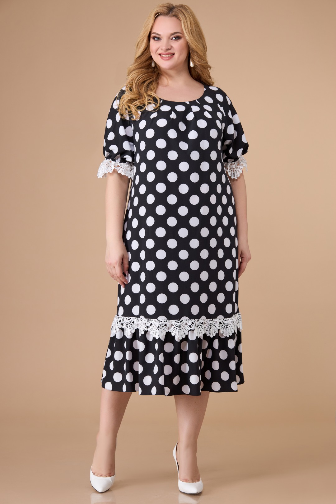 Платье Светлана-Стиль 1541 черный + белый горох