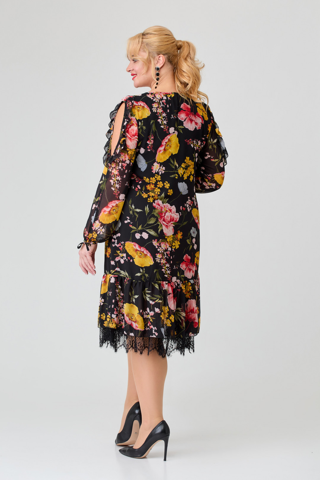 Платье Светлана-Стиль 1877 черный+желтые цветы