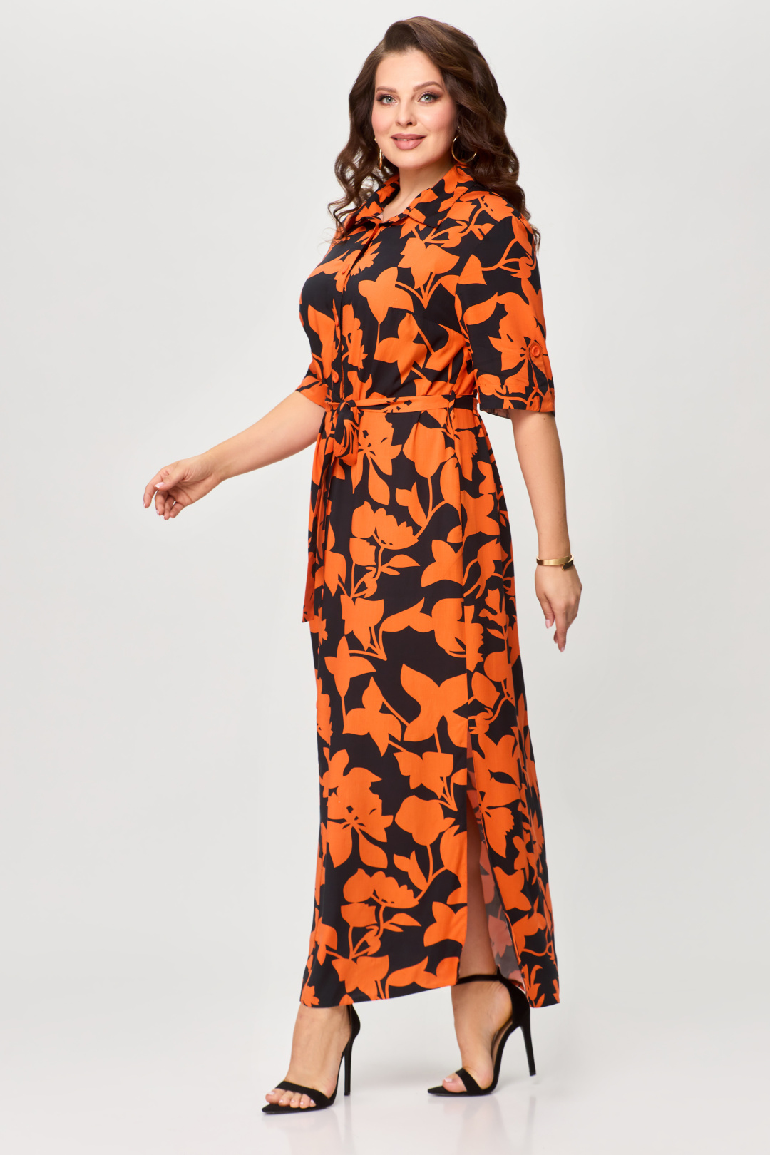 Платье Светлана-Стиль 1930 черный+оранжевый листик