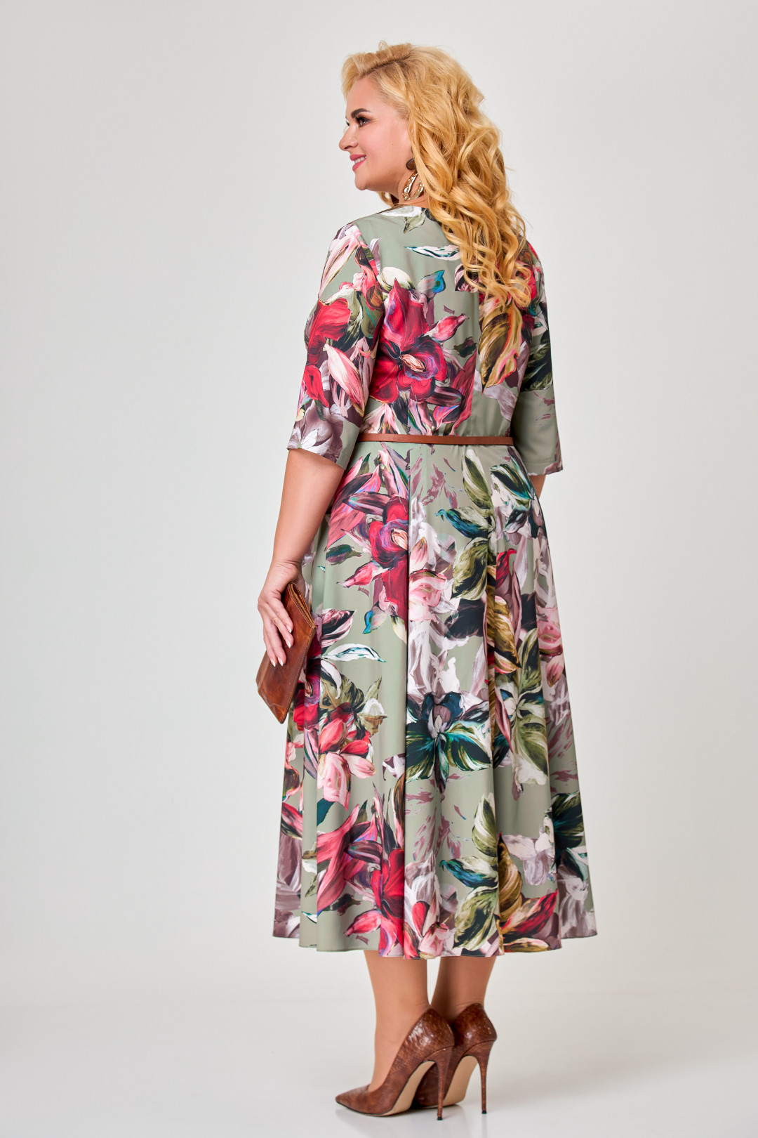 Платье Swallow 602 оливковый принт «акварель»