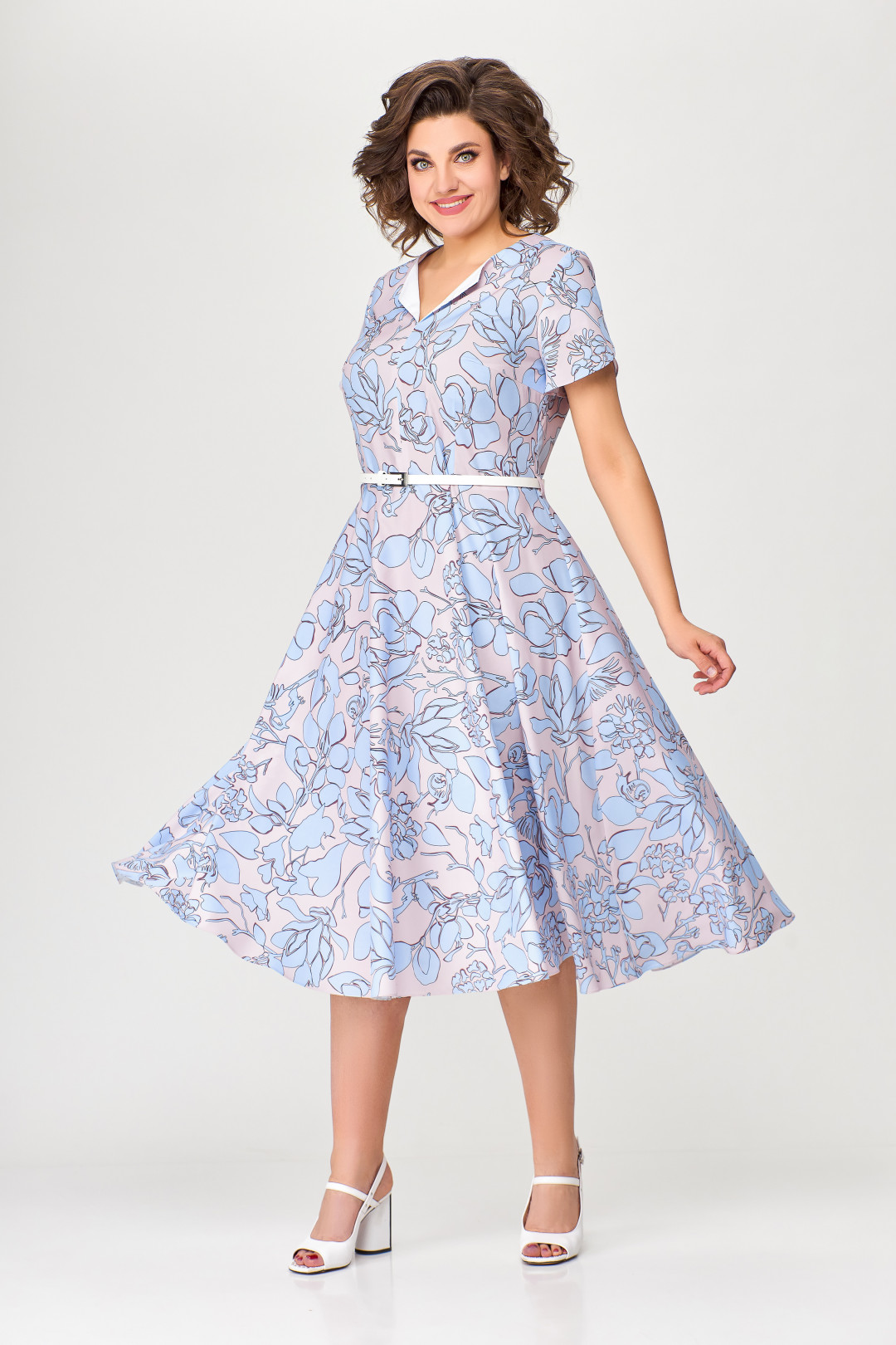 Платье Swallow 665.1 розовый в принт голубой сад