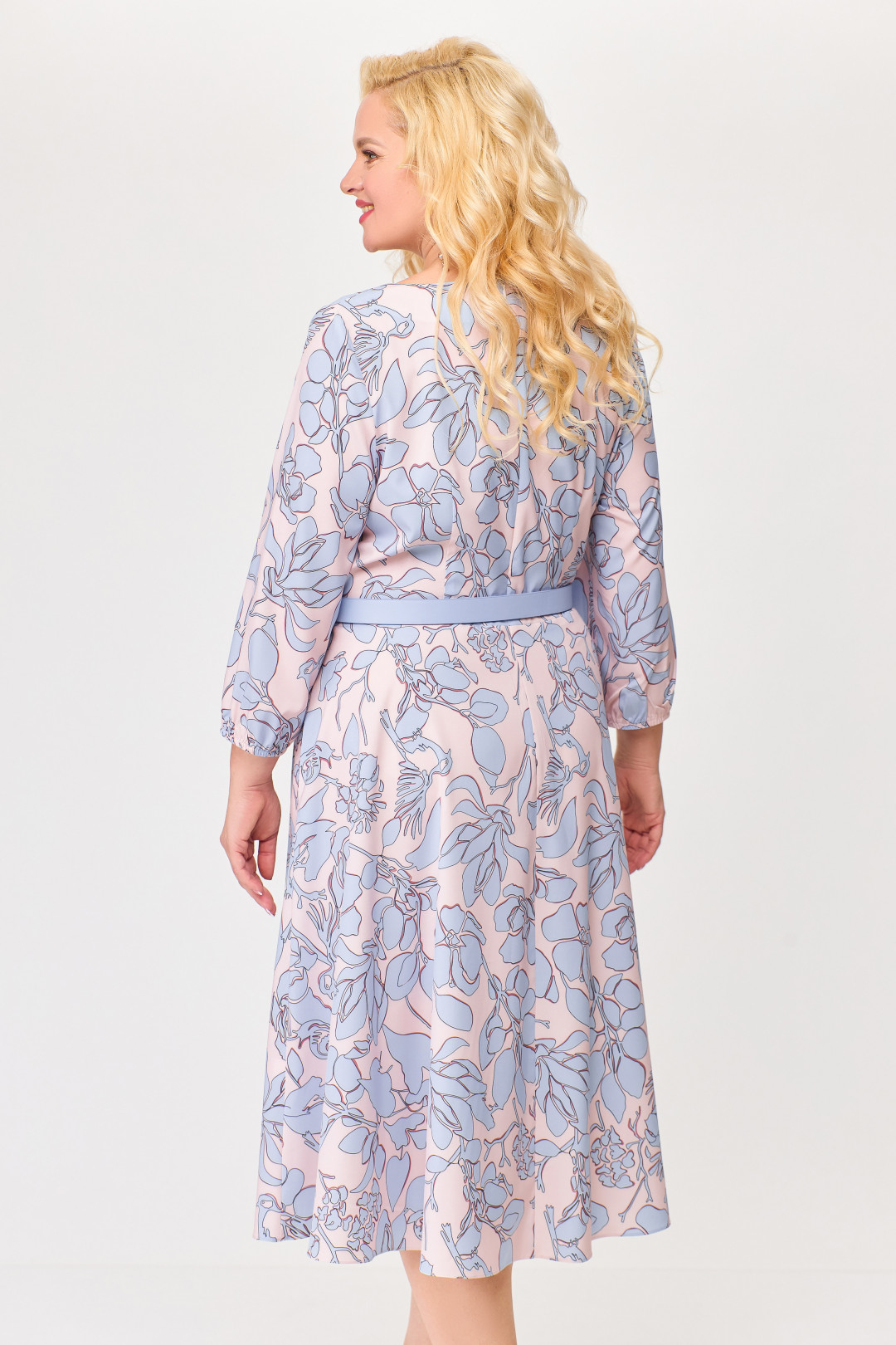 Платье Swallow 674 Розовый в принт  «голубой сад»
