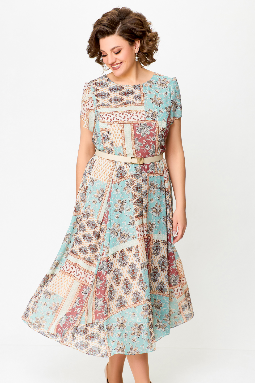 Платье Swallow 730 мятно-бежевый мультиколор