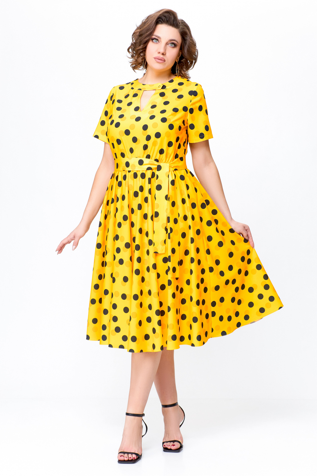 Платье Swallow 738 солнечно-желтый в черный и грушевый  горошек
