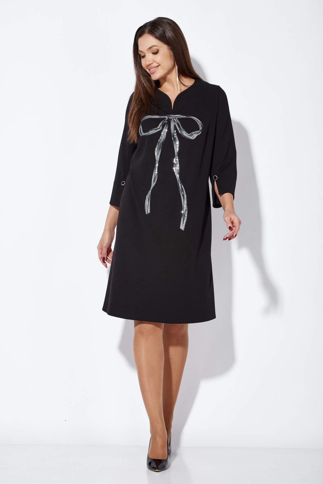 Платье ТАиЕР 1253 черный+серебристый бант