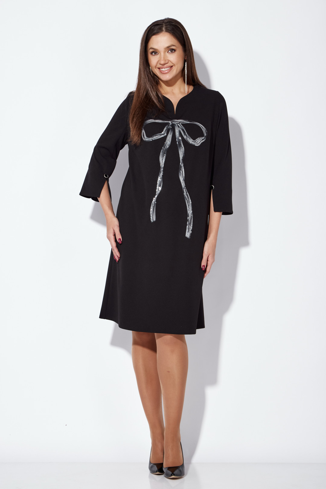 Платье ТАиЕР 1253 черный+серебристый бант